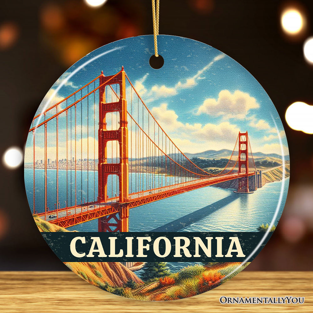 Classic California Golden Gate Bridge Ornament, San Francisco Bay Christmas Gift and Coastal Landmark Souvenir