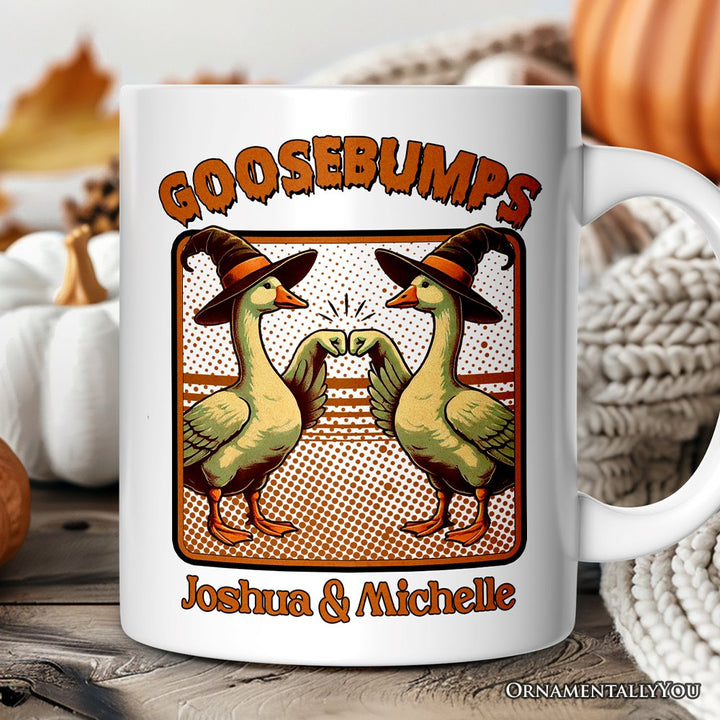 Goosebumps Personalized Mug, Retro Best Friend Halloween Goose Gift with Custom Names Personalized Ceramic Mug OrnamentallyYou 12oz Mug Customized