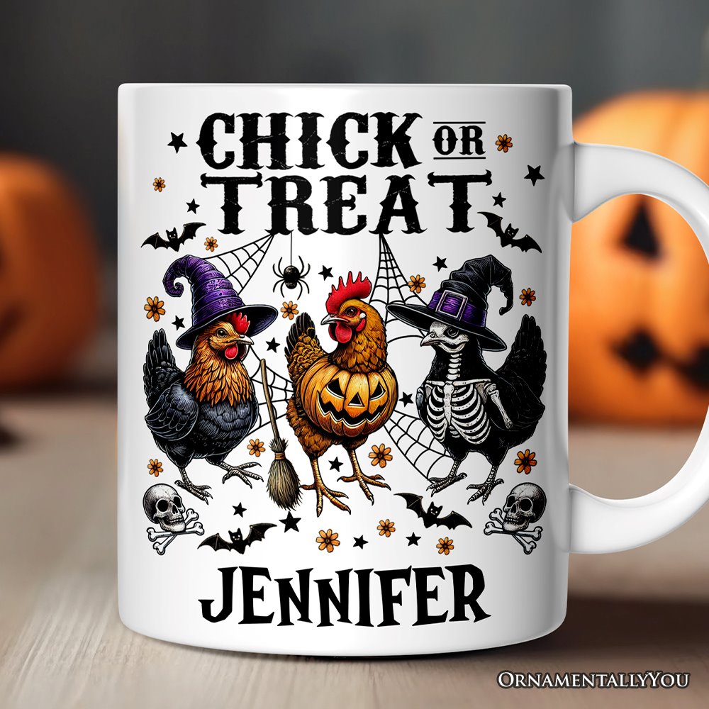 Halloween Chickens Personalized Mug, Chick or Treat Funny Farmhouse Custom Gift Personalized Ceramic Mug OrnamentallyYou 12 oz Customized