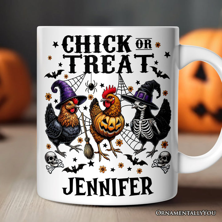 Halloween Chickens Personalized Mug, Chick or Treat Funny Farmhouse Custom Gift Personalized Ceramic Mug OrnamentallyYou 12 oz Customized