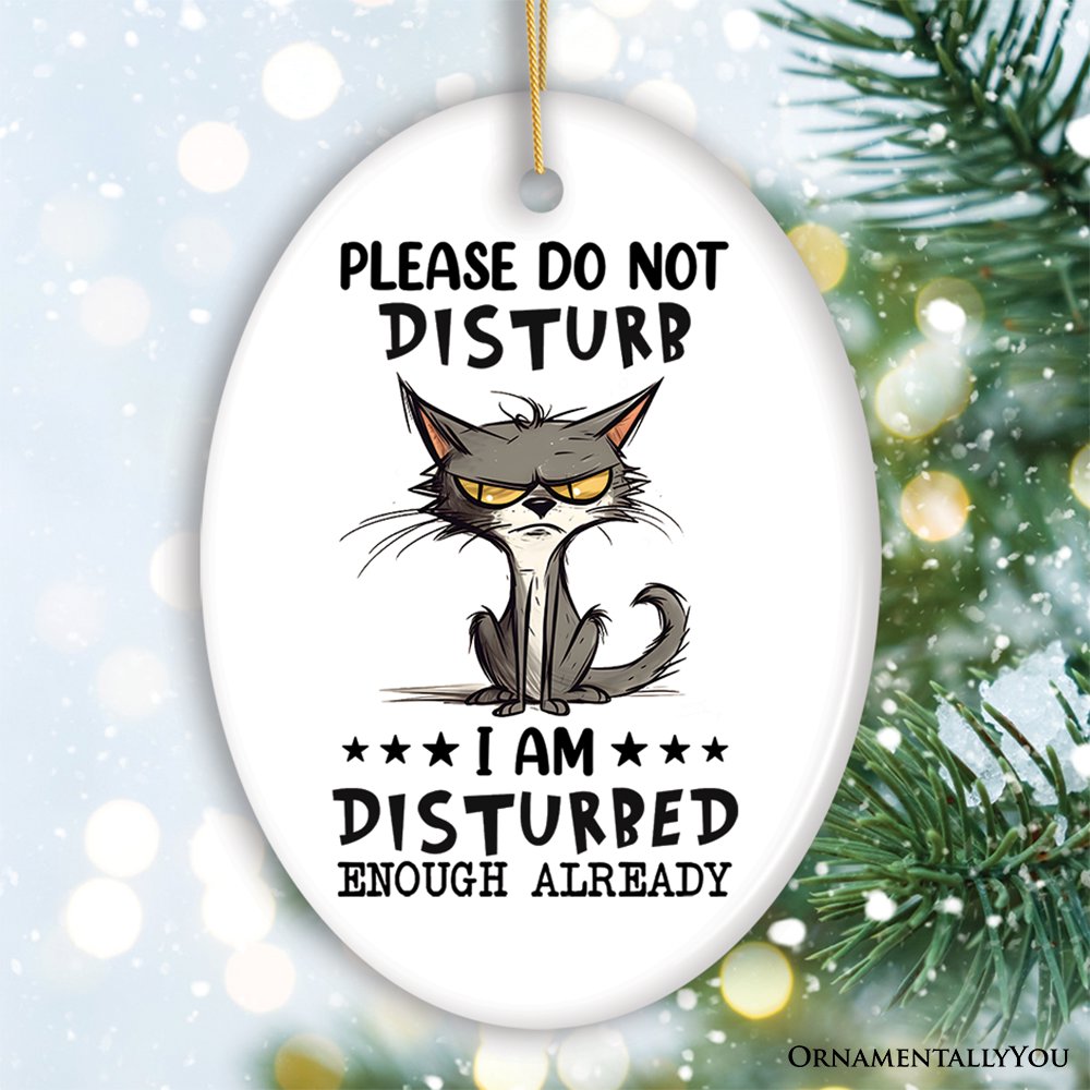 Please Do Not Disturb Quirky Cat Ornament, Cute and Funny Christmas Gift Ceramic Ornament OrnamentallyYou Oval