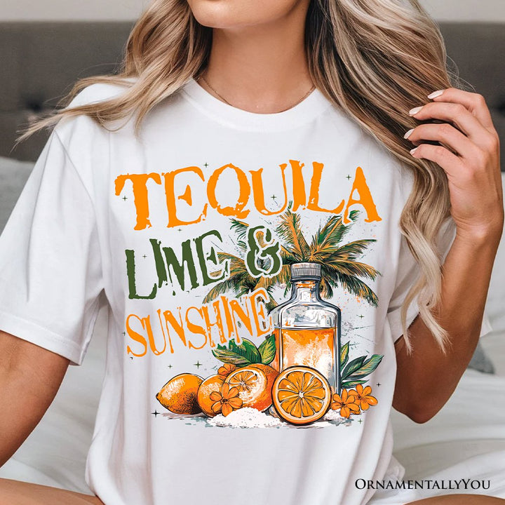 Tequila Lime & Sunshine T-Shirt, Trendy White and Natural Summer Drinking Tee T-Shirts OrnamentallyYou