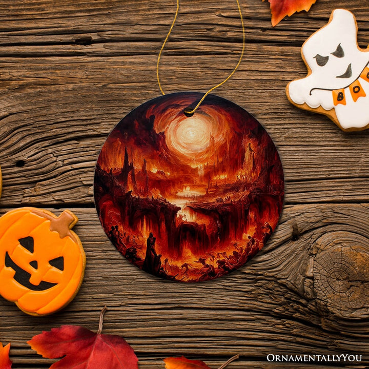 Fiery Hellscape Dante's Inferno Ceramic Ornament, Painting Halloween Gift And Decor Ceramic Ornament OrnamentallyYou