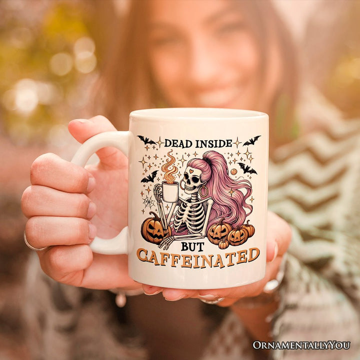 Funny Girl Caffeinated Skeleton, Personalized Halloween Mug For Women Personalized Ceramic Mug OrnamentallyYou 12oz Mug Non-Custom