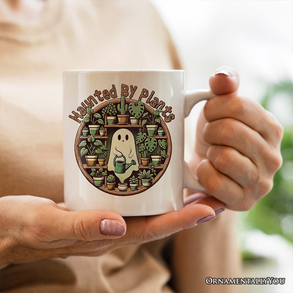 Green Thumb Ghost, Personalized Halloween Mug, Haunted by Plants, Fun Gardener Gift with Custom Name Personalized Ceramic Mug OrnamentallyYou 12oz Mug Non-Custom