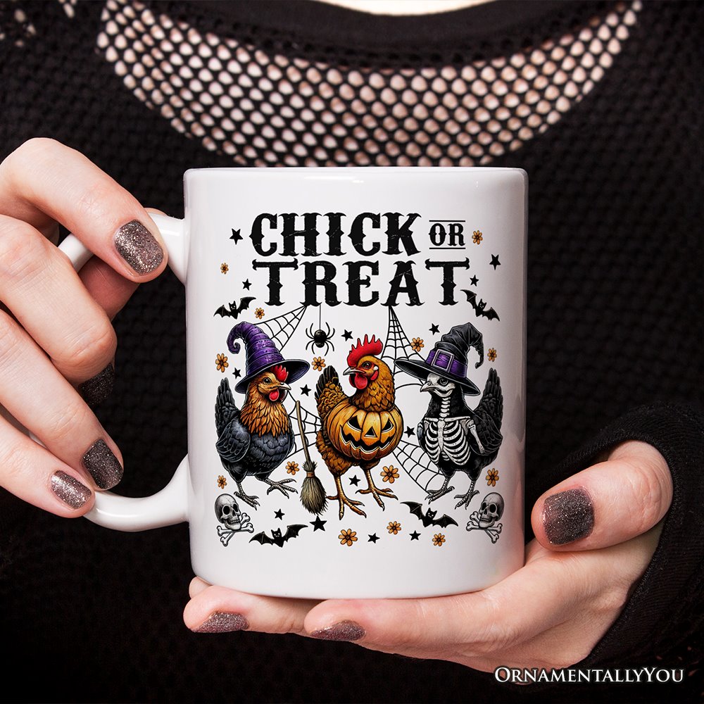 Halloween Chickens Personalized Mug, Chick or Treat Funny Farmhouse Custom Gift Personalized Ceramic Mug OrnamentallyYou 12 oz Non-Customized