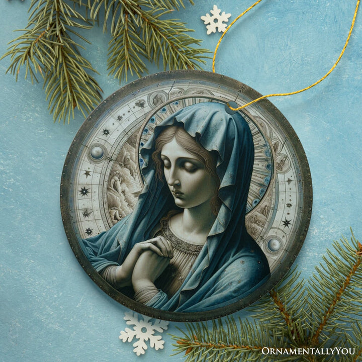 Holy Madonna Virgin Mary in Prayer Ceramic Ornament, Religious Painting Souvenir And Decor Ceramic Ornament OrnamentallyYou