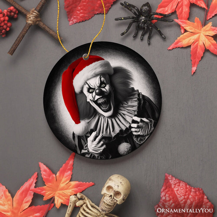 Sinister Santa Clown Ceramic Ornament, Eerie Christmas Decoration for Halloween Tree Ceramic Ornament OrnamentallyYou