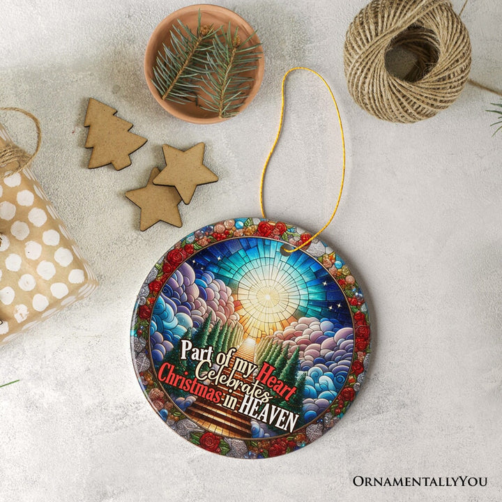 Stairway to Heaven Stained Glass Ornament, Christmas in Heaven Memorial Gift Ceramic Ornament OrnamentallyYou