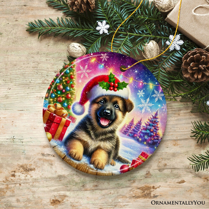 Winter Wonderland German Shepherd Ornament, Gift and Decor for Cozy Christmas Ceramic Ornament OrnamentallyYou Circle