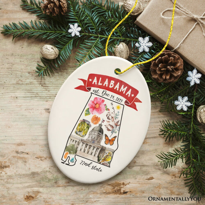 Artistic Alabama State Themes and Landmarks Christmas Ornament Ceramic Ornament OrnamentallyYou Oval