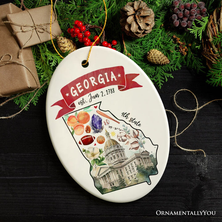 Artistic Georgia State Themes and Landmarks Christmas Ornament Ceramic Ornament OrnamentallyYou Oval