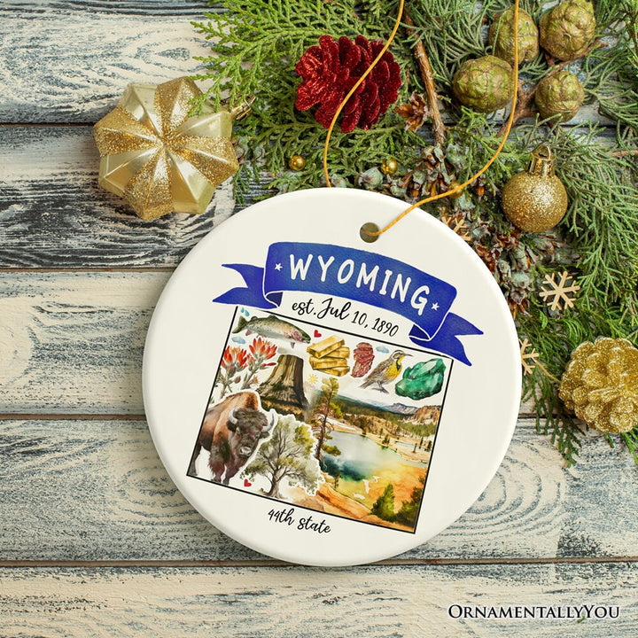 Artistic Wyoming State Themes and Landmarks Christmas Ornament Ceramic Ornament OrnamentallyYou