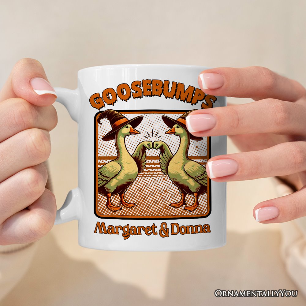 Goosebumps Personalized Mug, Retro Best Friend Halloween Goose Gift with Custom Names Personalized Ceramic Mug OrnamentallyYou