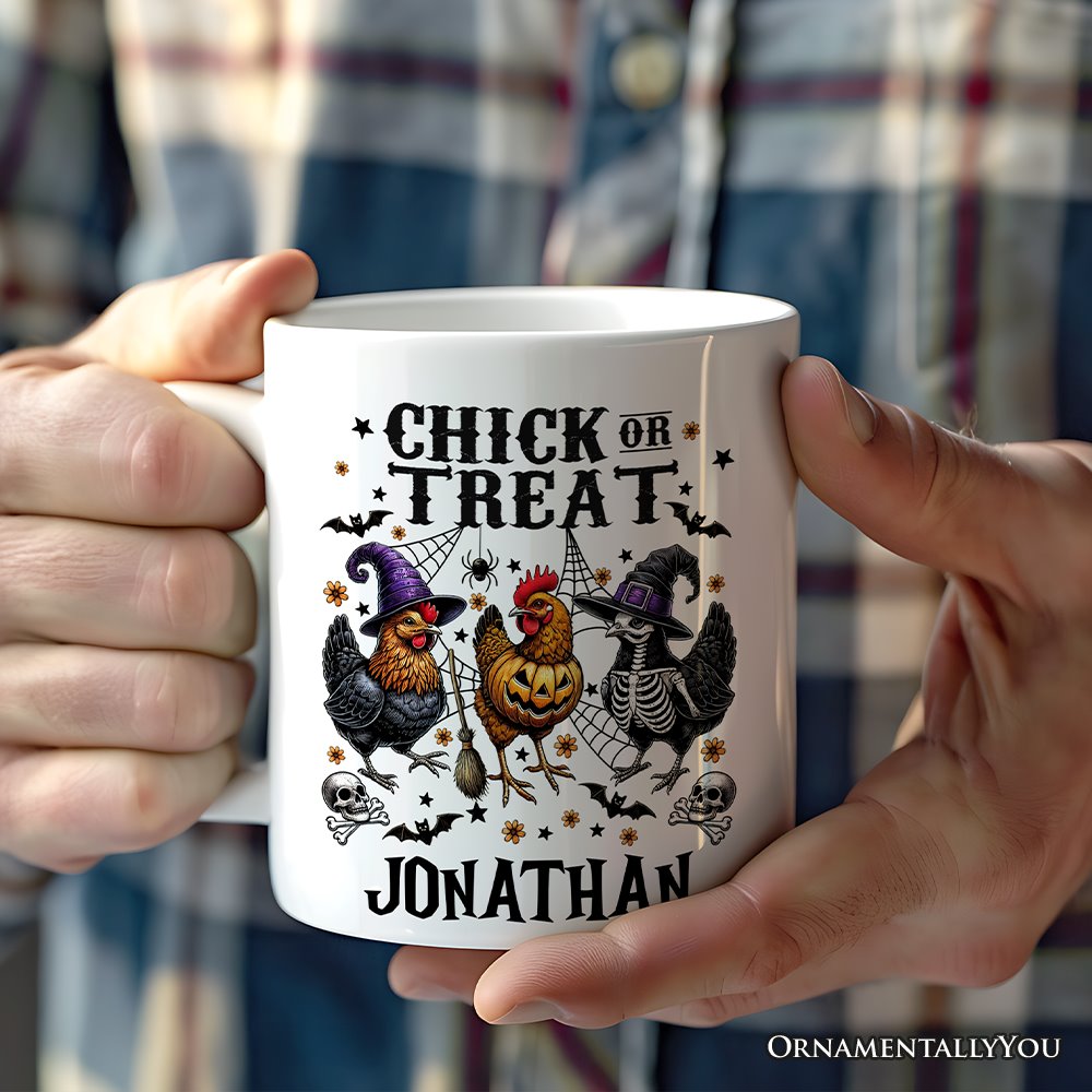 Halloween Chickens Personalized Mug, Chick or Treat Funny Farmhouse Custom Gift Personalized Ceramic Mug OrnamentallyYou