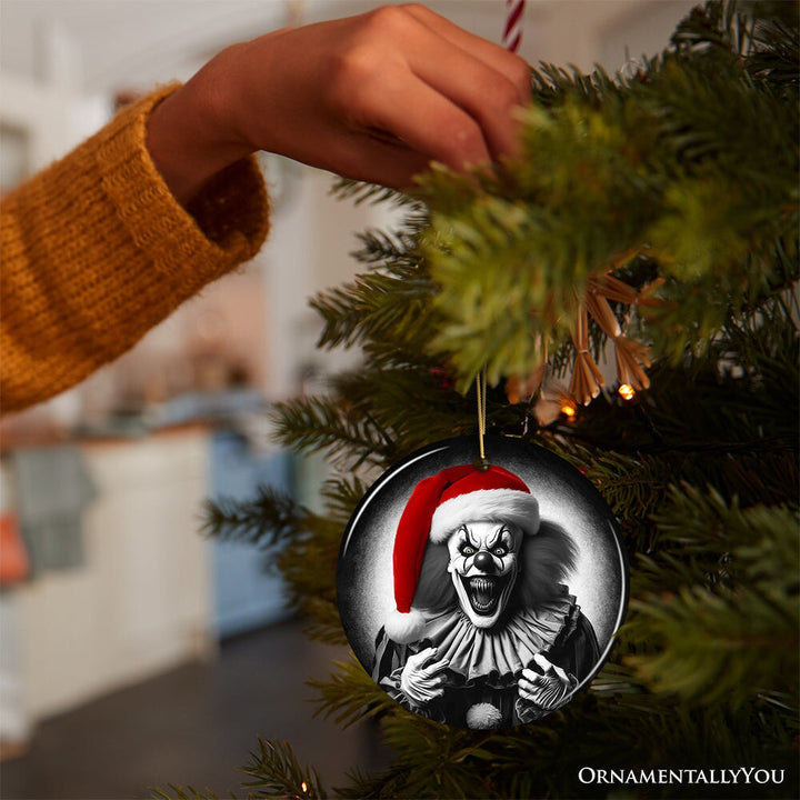 Sinister Santa Clown Ceramic Ornament, Eerie Christmas Decoration for Halloween Tree Ceramic Ornament OrnamentallyYou