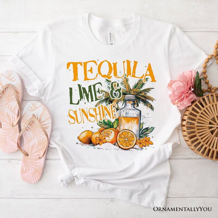 Tequila Lime & Sunshine T-Shirt, Trendy White and Natural Summer Drinking Tee T-Shirts OrnamentallyYou White XS