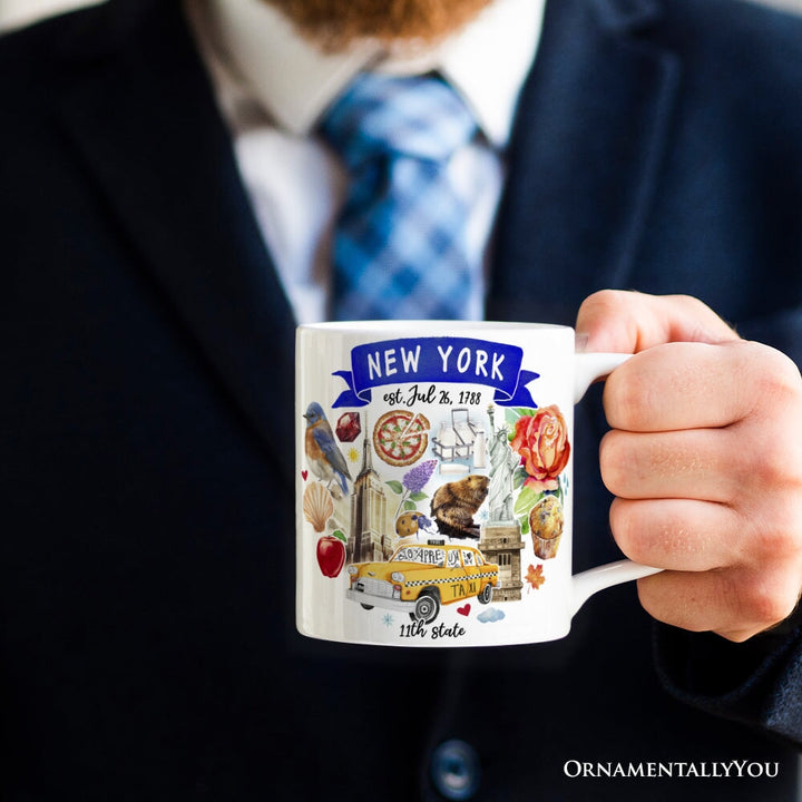 Artistic New York State Themes and Landmarks Personalized Mug With Custom Name Personalized Ceramic Mug OrnamentallyYou