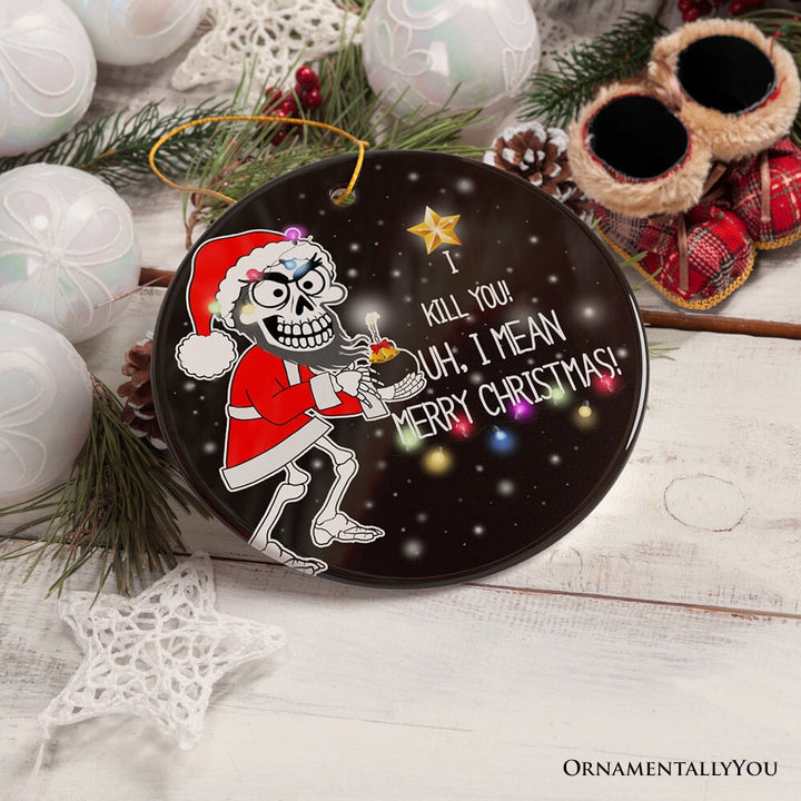 Hilarious Skeleton Bomber Christmas Ornament, Bomb for a Present Funny Comedy Gift Ceramic Ornament OrnamentallyYou