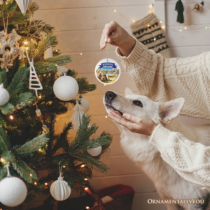 Artistic Wyoming State Themes and Landmarks Christmas Ornament Ceramic Ornament OrnamentallyYou