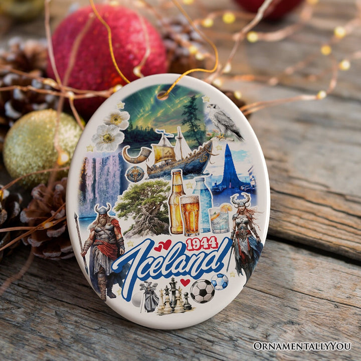 Artistically Majestic Iceland Landmarks Ornament, Cultural Norse and Viking Christmas Gift and Reykjavik Souvenir Ceramic Ornament OrnamentallyYou
