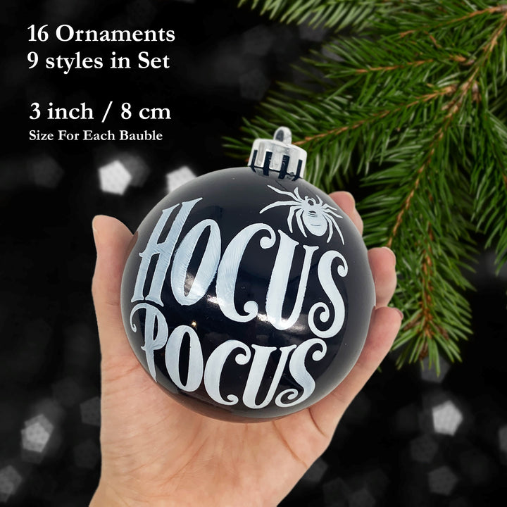 Ghastly Quotes Ornament Bauble Set of 16, Halloween Tree 3" Black and White Round Ball Decor Ornament Bundle OrnamentallyYou