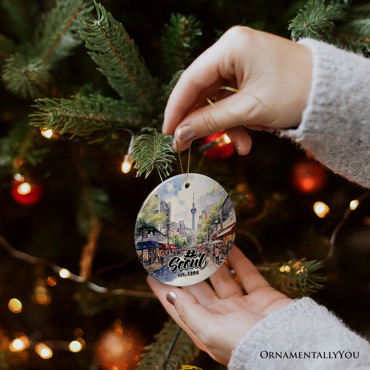 Illustrated Seoul South Korea Ceramic Ornament, Souvenir and Christmas Keepsake Ceramic Ornament OrnamentallyYou