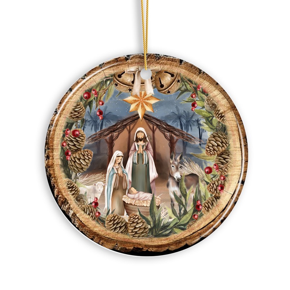 Rustic Nativity Birth of Christ Scene Ornament, Christianity and Son of God Ceramic Ornament OrnamentallyYou