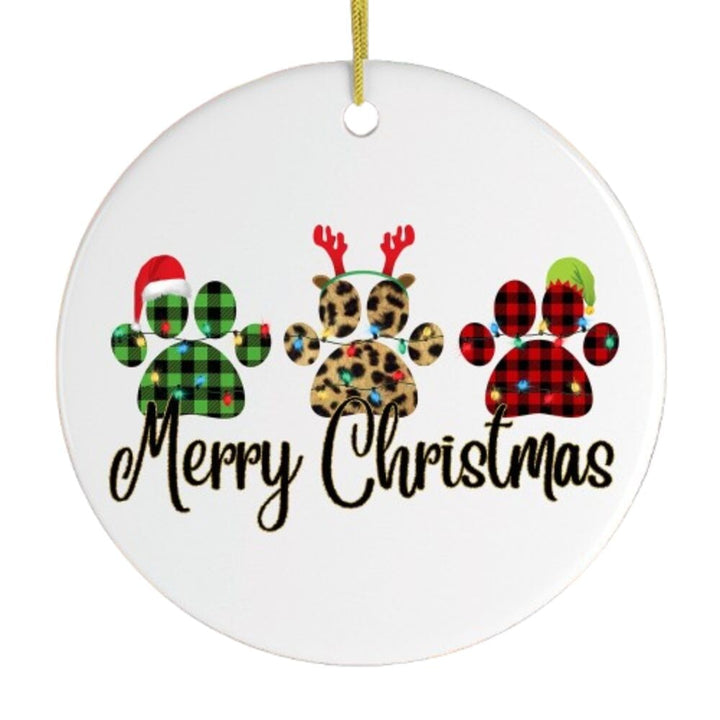Cat Paw Plaid Prints Merry Christmas Ornament Ceramic Ornament OrnamentallyYou