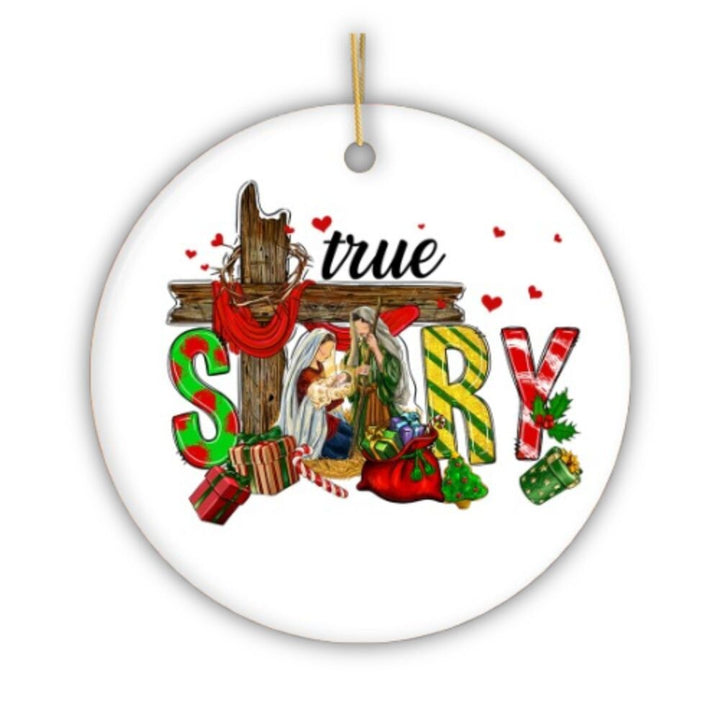 True Story Joseph and Mary Holiday Festive Christmas Ornament, Christian Nativity Gift Ceramic Ornament OrnamentallyYou