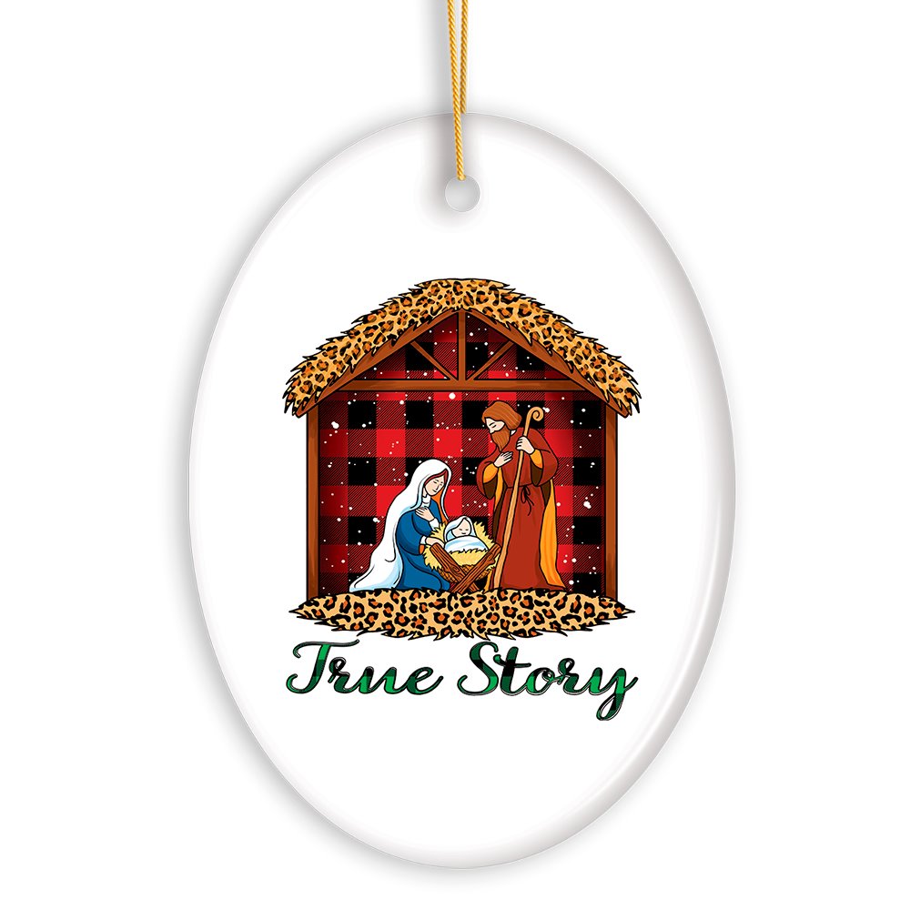 True Story Nativity Plaid Birth of Christ Ornament Ceramic Ornament OrnamentallyYou