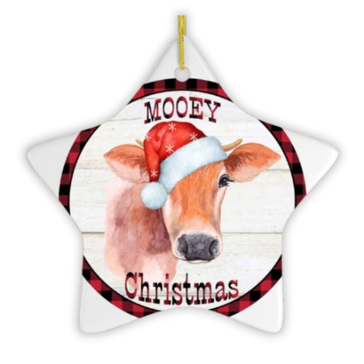 Mooey Christmas Cattle Star Cow Ornament Ceramic Ornament OrnamentallyYou