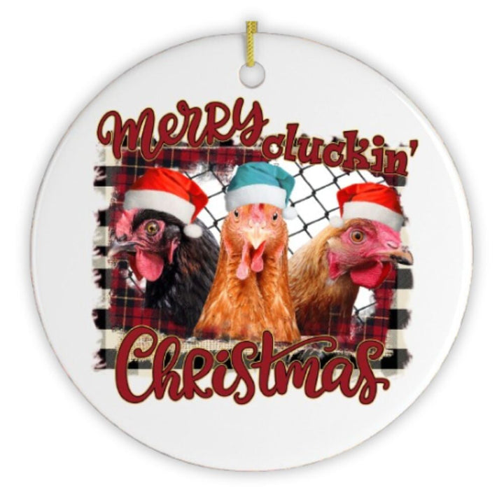 Merry Cluckin Christmas Chicken Ornament Ceramic Ornament OrnamentallyYou