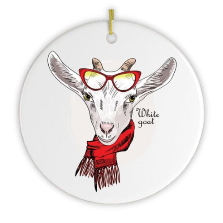 Winter Goat Christmas Ornament Ceramic Ornament OrnamentallyYou