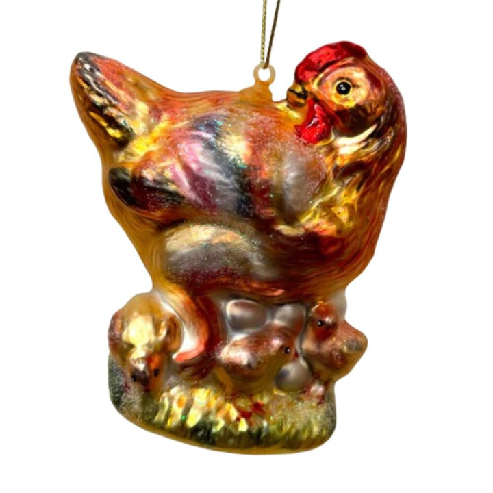 Chicken and Baby Chicks Glass Ornament Glass Ornament OrnamentallyYou