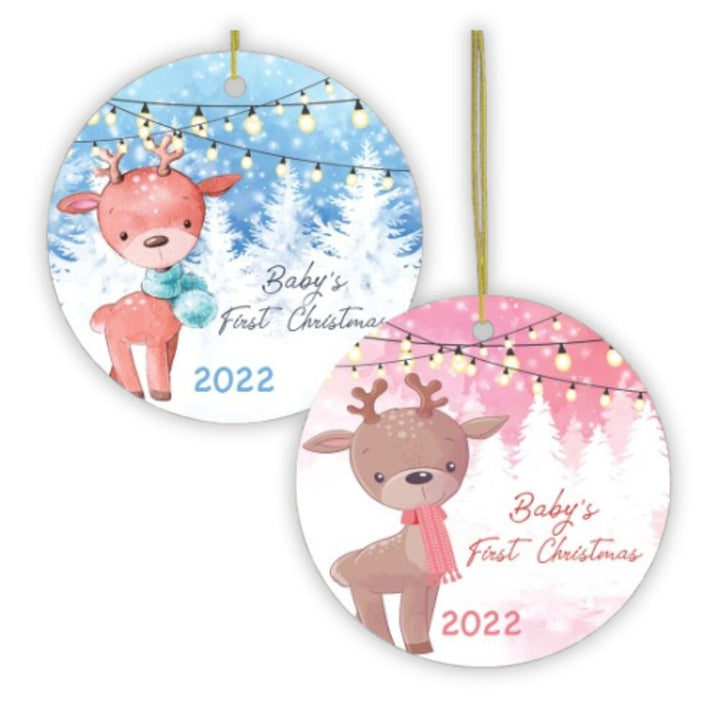 Baby's First Christmas Reindeer Girl and Boy Christmas Ornament Ceramic Ornament OrnamentallyYou