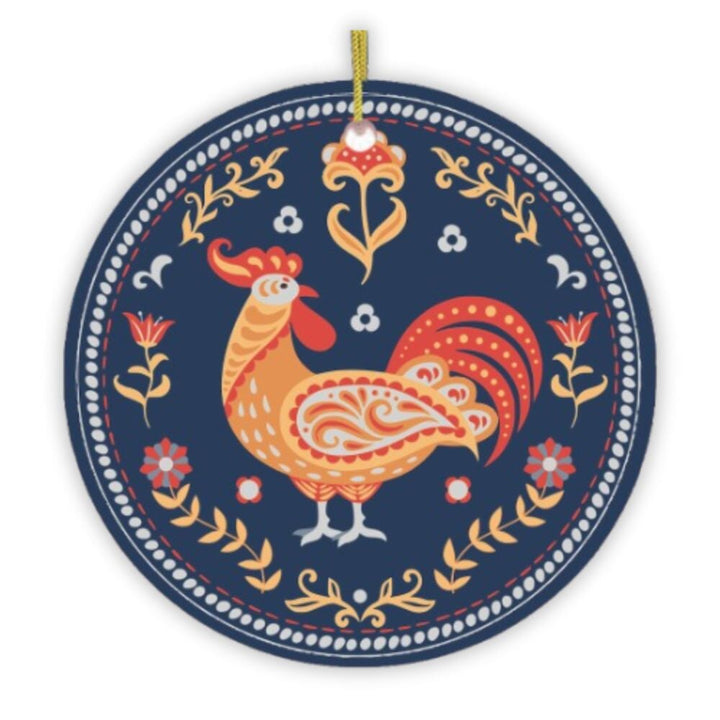 Scandinavian Folk Rooster Ornament Ceramic Ornament OrnamentallyYou