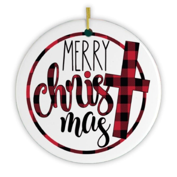 Merry Christ - Mas Plaid Jesus Ornament Ceramic Ornament OrnamentallyYou
