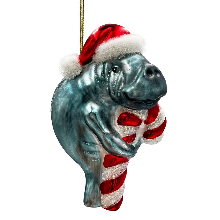 Aquatic Manatee Glass Christmas Ornament, Sea Cow Coastal Ocean Animal Holiday Decoration Glass Ornament OrnamentallyYou