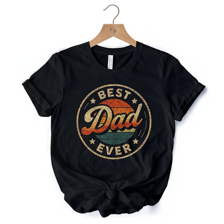 Best Dad Ever Retro Sunset T-Shirt, Black Vintage Fathers Gift Tee T-Shirts OrnamentallyYou
