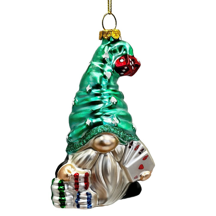 Casino Poker Gnome Glass Ornament, Cute Christmas Gambler Glass Ornament OrnamentallyYou