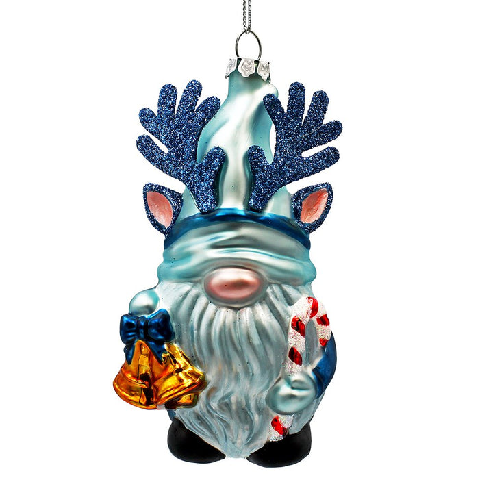 Charming Blue Gnome with Antlers Glass Christmas Ornament Glass Ornament OrnamentallyYou