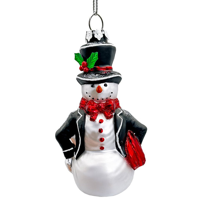 Dapper Gentleman Snowman Glass Christmas Ornament, Refined Handblown Holiday Tree Decor Glass Ornament OrnamentallyYou