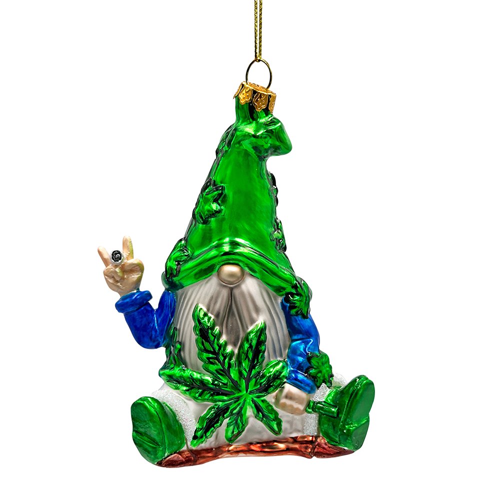 pothead gnome Fun Weed Themed Gnome Glass Ornament, Pothead Smoker Unique Holiday Gift