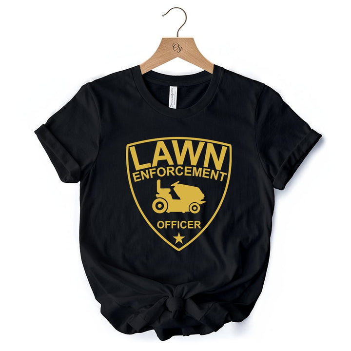 Lawn Enforcement Officer T-Shirt, Funny Badge Style Navy and Black Tee for Lawn Mower Gardener Dad T-Shirts OrnamentallyYou