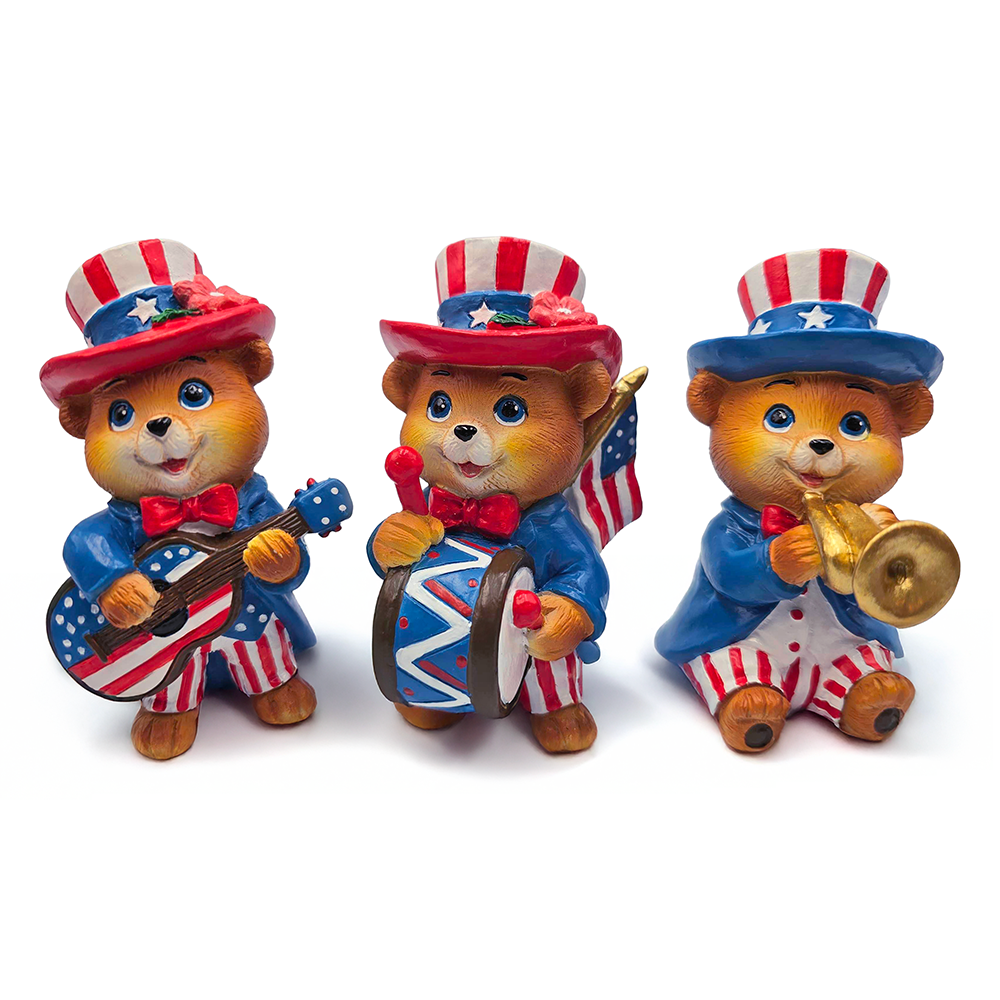 (Pre-Order) Liberty Bears Patriotic Figurine Set of 3, 4" Independence Day Statue Decor