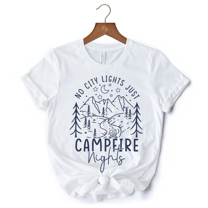 No City Lights Just Campfire Nights T-Shirt, White and Natural Camping Tee for Stargazing Campers T-Shirts OrnamentallyYou