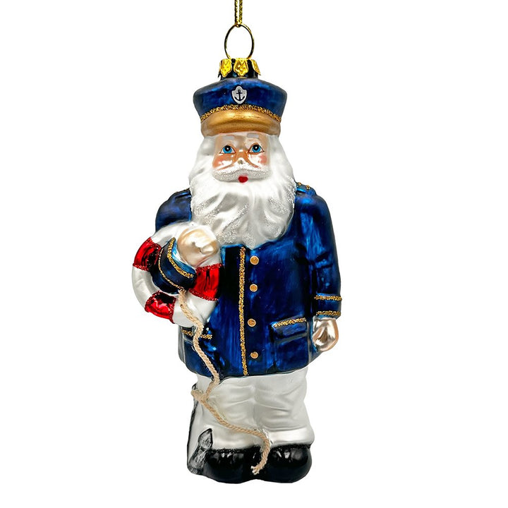 Santa the Ship Captain Glass Ornament, Gift for Boat Commander of the Seas Glass Ornament OrnamentallyYou