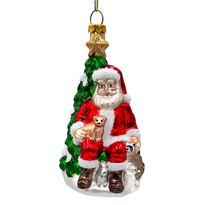 Santa with Woodland Animals Glass Christmas Ornament, Handblown Tree Decor Glass Ornament OrnamentallyYou