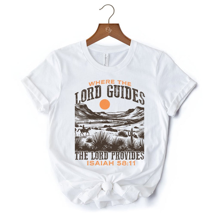 The Lord Provides Christian T-Shirt, Retro Western Desert Worship White and Natural Tee T-Shirts OrnamentallyYou